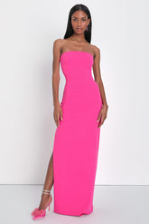Elaborate Excellence Hot Pink Strapless Bodycon Maxi Dress