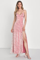 Forever Dreamy Pink Floral Organza Backless Maxi Dress