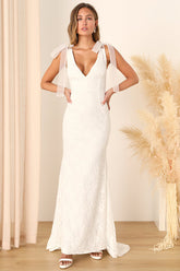 Eternally Yours White Lace Tie-Strap Mermaid Maxi Dress