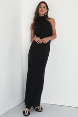 Romantic Chance Black Halter Backless Mermaid Maxi Dress