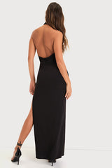Flawless Expression Black Mock Neck Halter Maxi Dress