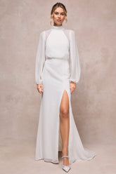 Graceful Love White Long Sleeve Backless Mermaid Maxi Dress