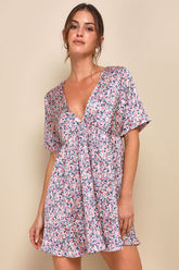 Express Yourself Blush Pink Floral Print Satin Babydoll Dress