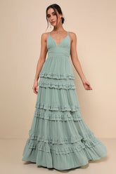 Lavish Perfection Sage Green Ruffled Tiered Maxi Dress
