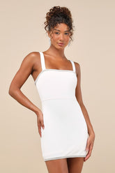 Glowing Allure White Rhinestone Sleeveless Bodycon Mini Dress