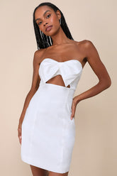 Especially Perfect White Taffeta Bow Cutout Strapless Mini Dress