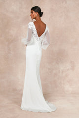 Timeless Adoration White Embroidered Bishop Sleeve Maxi Dress