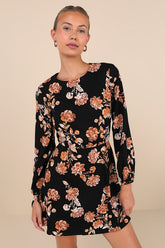 Darling Simplicity Black Floral Linen Cutout Mini Dress