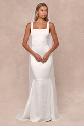 Luxe Loveliness White Satin Backless Mermaid Maxi Dress