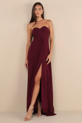 Splendid Aura Plum Purple Chiffon Pleated Strapless Maxi Dress