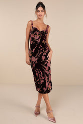 Romantic Stunner Plum Floral Burnout Velvet Lace-Up Dress