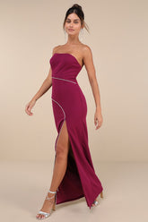Elevated Sparkle Magenta Rhinestone Strapless Maxi Dress