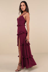 Sincerely Poised Plum Purple Backless Bustier Tiered Maxi Dress