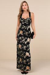 Pemberley Black Jacquard Lace-Up Maxi Dress