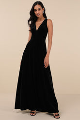 Beautiful Night Black Velvet Sleeveless Maxi Dress