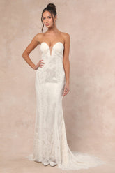 Lovita White Lace Strapless Mermaid Maxi Dress