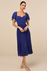 Calia Royal Blue Flutter Sleeve Midi Dress
