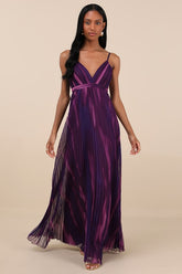 Lovely Boldness Purple Multi Watercolor Pleated Maxi Dress