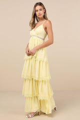 Reed Light Yellow Tiered Lace Maxi Dress