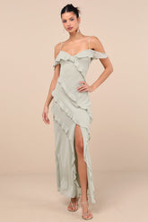 Elara Light Sage Ruffled Maxi Dress