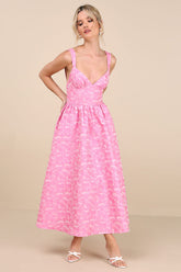 Rudra Pink Floral Jacquard A-Line Backless Midi Dress