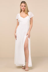 Simply Delightful White Tie-Back Flutter Sleeve Maxi Dress