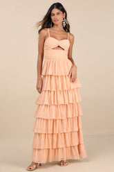 Arata Peach Cutout Tiered Maxi Dress