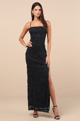 Joni Black 3D Applique Lace Maxi Dress