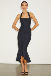 Londa Dark Navy Halter Neck Trumpet Midi Dress
