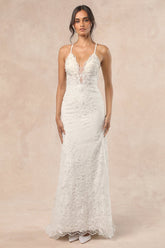 Enchanting Eternity Ivory Pearl Lace-Up Backless Maxi Dress