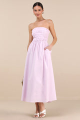 Ania Lilac Strapless Smocked Midi Dress