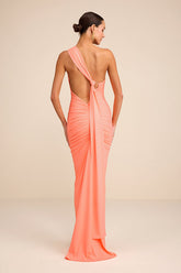 Cressida Peach Slinky Knit One-Shoulder Mermaid Maxi Dress