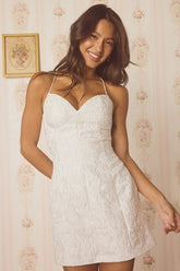 Lucille Ivory Floral Jacquard Lace-Up Mini Dress