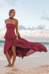 Nellie Berry Pink Pleated Maxi Dress and Scarf Set