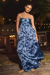 Danalia Navy Floral Burnout Strapless Maxi Dress