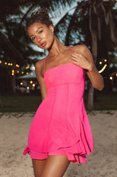 Perfected Sweetness Hot Pink Pleated Tiered Mini Dress