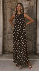 Amryn Maxi Dress - Choc/White Polka Dot