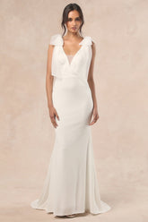 Desiree White Tie-Strap Jacquard Mermaid Maxi Dress