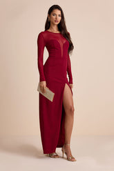 Impeccable Mystique Burgundy Long Sleeve Maxi Dress