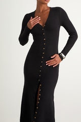 Cold Weather Crush Black Button-Up Sweater Midi Dress