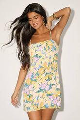 Impressions of Love Teal Multi Floral Print Tie-Back Mini Dress