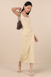 Edeva Yellow and Ivory Striped Knit Midi Dress