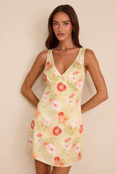 Jaziel Light Green Floral Sleeveless Mini Dress