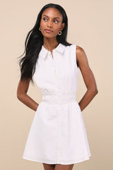 Jaliyah White Collared Button-Front Mini Dress