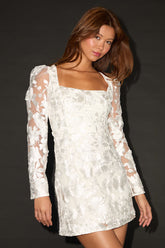 Masterfully Eloquent White 3D Floral Mini Dress