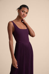 Naroah Plum Purple Square Neck Pleated Maxi Dress