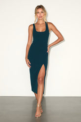 Sultry Elegance Dark Teal Cutout Bodycon Midi Dress