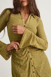 Marcella Chartreuse Jacquard Button-Front Mini Dress