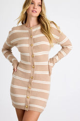 Maudie Beige and White Striped Sweater Mini Dress