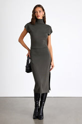 Ashford Grey Turtleneck Short Sleeve Sweater Midi Dress